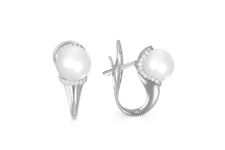 Серьги из белого золота с 2 жемчужинами и 60 бриллиантами
