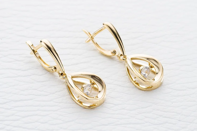 Серьги из жёлтого золота с 2 фианитами